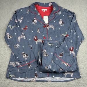 PJ Salvage Dog Print Pajama Set Women's Large Blue Button Front NWT